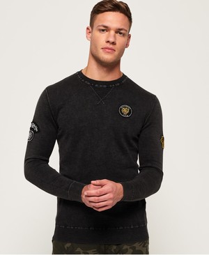 Superdry Garment Dye L.A. Badged Crew Neck Férfi Ugró Fekete | BEFCQ2958